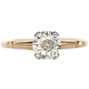 Anillo de compromiso de oro amarillo de 14 quilates de estilo eduardiano de la década de 1910, con diamantes de talla brillante europea antigua de 0,70 ct - VEG n.° 1116