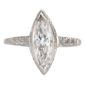 Circa 1920s Art Deco Platinum GIA Certified 1.04ct Marquise Modified Brilliant Diamond Engagement Ring - VEG#1151