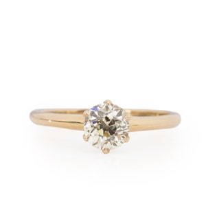 Anillo de compromiso Art Déco de oro amarillo de 14 quilates con 1,20 ct de diamantes brillantes europeos antiguos, circa 1920 - VEG n.° 2173