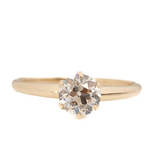 Anillo de compromiso de diamantes brillantes europeos antiguos de oro amarillo de 14 quilates y 1,26 cts, estilo eduardiano, circa 1900 - VEG n.° 2260A