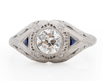Circa 1920s Platinum Art Deco .77ct Old European Brilliant Diamond Engagement Ring - VEG#2280