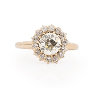 Anillo de compromiso de estilo eduardiano, de oro amarillo de 14 quilates y 1,36 ct, con diamantes brillantes europeos antiguos, circa 1910 - VEG n.° 2179
