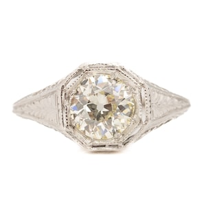 Anillo de compromiso Art Déco de platino GIA de 1,08 cts con diamantes brillantes antiguos europeos, circa 1915 - VEG n.° 2263