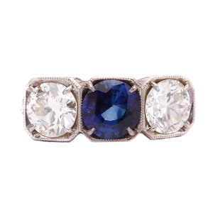 Circa 1915 1.14 Carat Sapphire and 2 Carat Total Diamond Platinum Ring, ATL#1293B