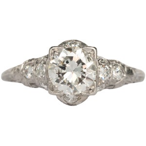 Circa 1920s Art Deco Platinum 1.05 Old European Cut & .25cttw Antique Single Cut Diamond Engagement Ring - VEG#1133