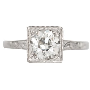 Circa 1920s Art Deco Platinum .96ct Old European Brilliant Diamond Diamond Engagement Ring - VEG#847A