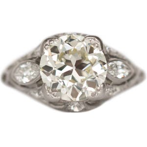 Circa 1910s Edwardian Platinum 2.10ct Old European Brilliant Diamond Engagement Ring - VEG#1094