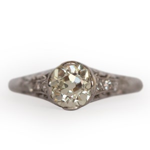 Circa 1910 Edwardian Platinum .94ct Antique Cushion Diamond Engagement Ring - VEG#1523