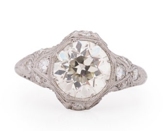 Circa 1910 Art Deco Platinum GIA Certified 2.13ct Old European Brilliant Diamond Engagement Ring - VEG#1700