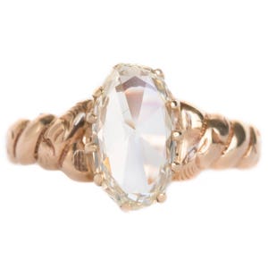 Circa 1870s Victorian 9K Yellow Gold 1.00ct Oval Rose Cut Diamond Engagement Ring - VEG#1040