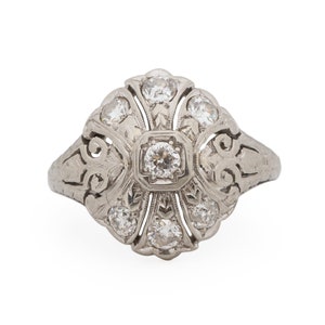 Circa 1920 Art Deco Platinum .30cttw Old European Brilliant Diamond Engagement Ring - VEG#1869