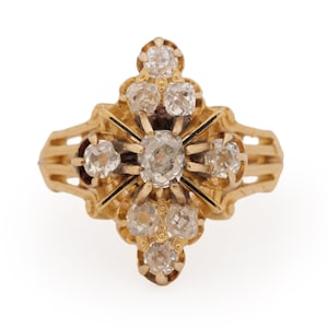 Anillo de compromiso victoriano de oro amarillo de 14 quilates con diamantes brillantes de estilo antiguo europeo de 1,05 cts, circa 1890 - VEG n.° 1894