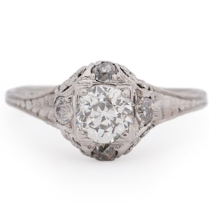 Circa 1920s Platinum Art Deco GIA .68ct Old European Diamond Engagement Ring - VEG#2316