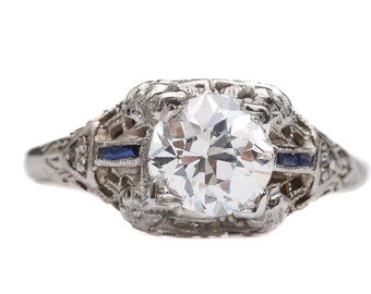 Circa 1920s Platinum Art Deco 1.04 Carat Old Mine Diamond Ring, ATL#1164C
