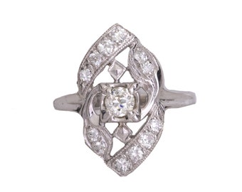 Circa 1920s 0.5 Carat Diamond Shield Ring crafted in 14 Karat Gold, ATL #450A