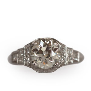 Circa 1930 Art Deco Platinum GIA Certified 1.61ct Old European Brilliant Diamond Engagement Ring - VEG#1511