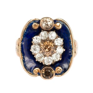 Anillo de compromiso victoriano de oro amarillo de 14 quilates, circa 1885, con diamantes brillantes antiguos europeos de 0,45 ct y 0,55 ct de diamante brillante antiguo europeo - VEG n.° 1178