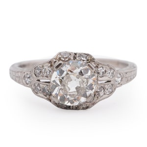 Circa 1920s Platinum Art Deco GIA 1.04ct Old European Brilliant Diamond Ring - VEG#2308
