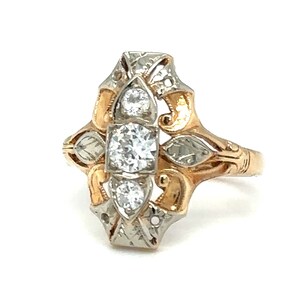 Circa 1920s Art Deco 0.70 Carat Total Weight Old European Diamond Ring in Two Tone 14K Gold, ATL#207A