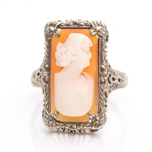 Circa 1920s Art Deco Cameo Bust Gold Filigree Ring, ATL #667