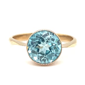 Circa 1890s Victorian 2 Carat Blue Zircon Solitaire Ring in 9 Karat Gold, ATL#1640