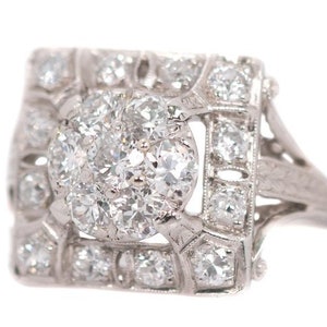 Circa 1930s Art Deco 2.5 Carat Total Diamond Cluster Ring, Platinum Crafted, ATL #497A