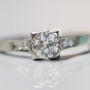 Classic 1938 Art Deco 18k White Gold .40ct Old European Cut Diamond Solitaire Antique Engagement Ring ATL#