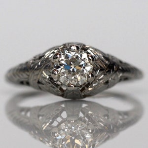 Circa 1930 .50ct Old European Cut Diamond Engagement Ring in 18K White Gold, By BELAIS VEG462 image 1