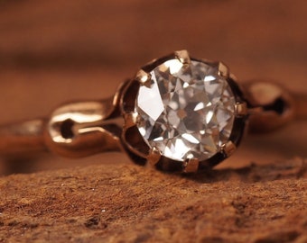 Circa 1900 - Classic Antique Edwardian Yellow Gold Old European Cut Diamond Engagement Ring in 14K Rose/Brown Gold ATL#312
