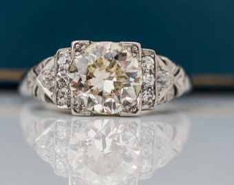 Antique Art Deco Platinum Old European Diamond Engagement Ring - 1.64ct Diamond Weight VEG#3