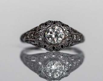 Antique Platinum Engagement Ring .70cttw w/ Old European Cut Diamond from 1930's VEG #10