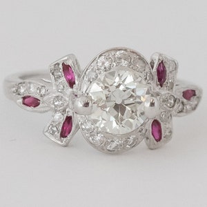 Circa 1920s Art Deco *Exceptionally Well Crafted* Engagement Ring ft. 1.47cttw Diamonds and Rubies, ATL #433A