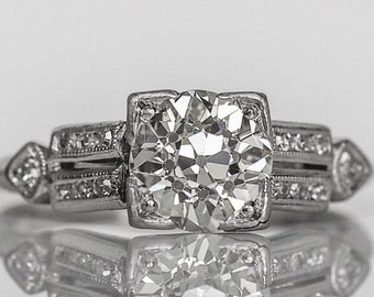 Circa 1930 - Art Deco Platinum GIA Certified 1.16 Old European Cut Diamond Engagement Ring - DBK#391