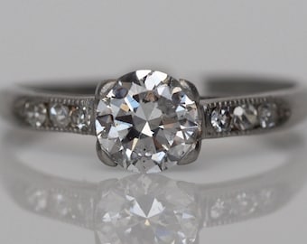 Circa 1940 - Platinum Art Deco GIA Certified .64ct E Color (Ultra White) - SI2 Diamond Engagement Ring - VEG#460