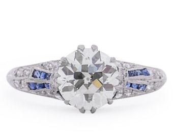 Circa 1920 Art Deco Platinum GIA Certified 1.36ct Old European Brilliant Diamond Engagement Ring - VEG#1543