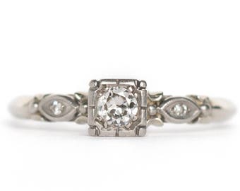Private listing Circa 1940s Art Deco 18K White Gold .20ct Old European Transitional Cut Diamond Engagement Ring - VEG#842