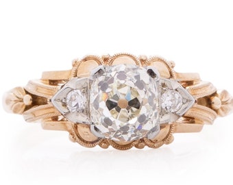 Circa 1920 Art Deco 14K Yellow Gold GIA Certified 1.01ct Antique Cushion Diamond Engagement Ring - VEG#1575