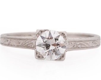 Circa 1920 Art Deco Platinum .55ct Old European Brilliant Diamond Engagement Ring - VEG#1750