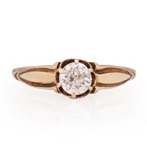 Anillo de compromiso de oro amarillo de 14 k de estilo eduardiano, de 0,55 ct, con diamante brillante antiguo europeo, GIA, circa 1910 - VEG n.° 1983