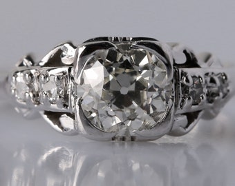 Edwardian Circa 1910 - 14K White Gold Engagement Ring with GIA Certified .93ct Old European Cut Diamond - VEG#309