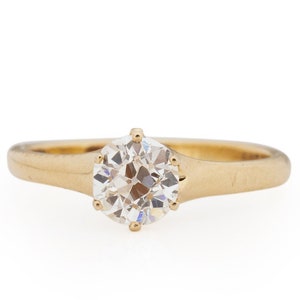 Circa 1900 Edwardian 14K Yellow Gold GIA .70ct Old European Brilliant Diamond Engagement Ring - VEG#1800