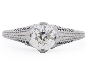 Circa 1910 Edwardian Platinum 1.05ct Old European Brilliant Diamond Engagement Ring - VEG#1545