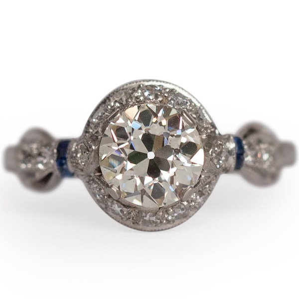 Anillo de compromiso Art Déco de platino de 1,05 ct con diamantes brillantes europeos antiguos, circa 1920 - VEG n.° 1565