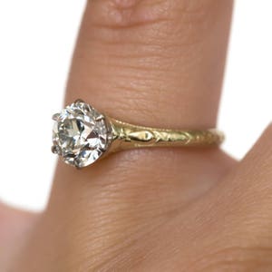 Circa 1910 Edwardian 18K Yellow Gold & Platinum GIA Certified 1.11ct Diamond Engagement Ring VEG951 image 7