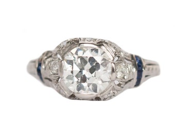 Circa 1920 Art Deco Platinum 1.32ct Old European Brilliant Diamond Engagement Ring-VEG#559A