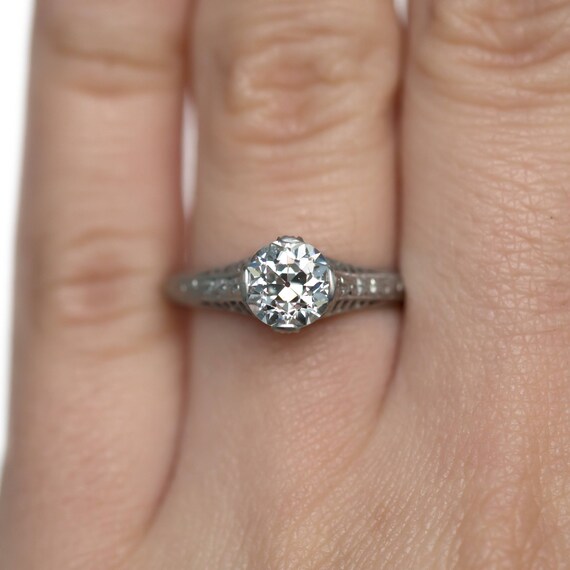 Circa 1910s Edwardian Platinum GIA Certified 1.08… - image 6