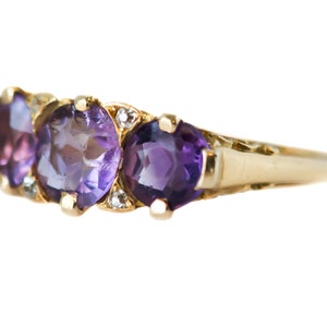 Circa 1890s Victorian Antique Three Stone Amethyst, Diamond and 18k Yellow Gold Ring, ATL 415A image 6