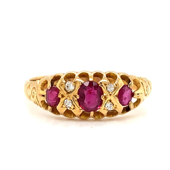Circa 1910s Edwardian Oval Ruby and Diamond Ring … - image 1