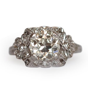 Circa 1910 Edwardian Platinum GIA Certified 1.68ct Old European Brilliant Diamond Engagement Ring-VEG#1235A