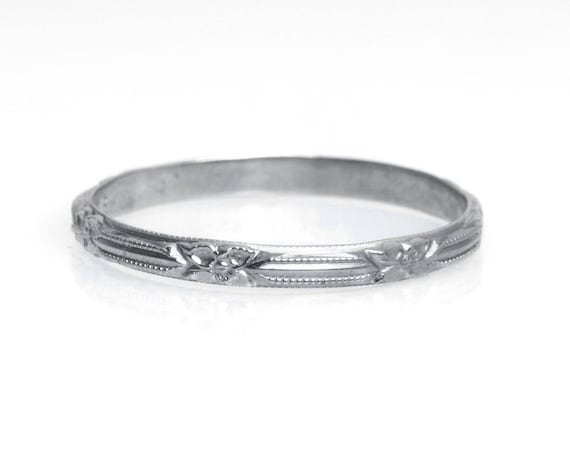 Circa 1940's Art Deco 18K White Gold Wedding Band… - image 1